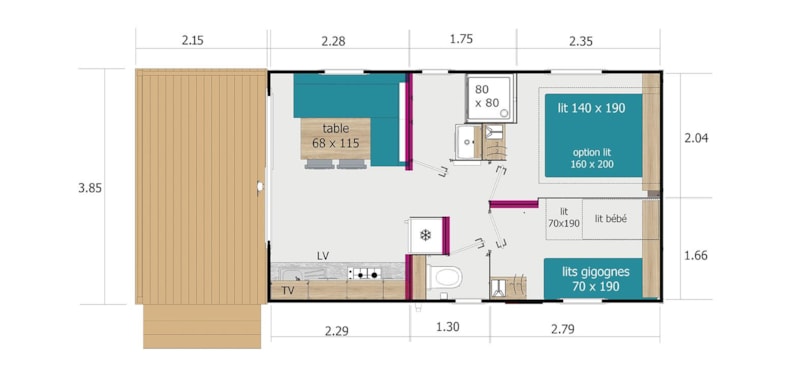 Mobil-home PREMIUM 2 bedrooms + sheltered terrace