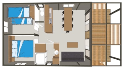 Chalet EVASION 2 bedrooms + TV + covered terrace + dish washer + 1 connexion wifi