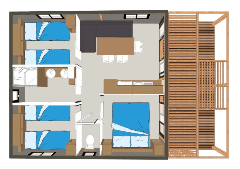 Chalet Evasion 3 Chambres + Tv + Terrasse Couverte +Lave-Vaisselle-1 Connexion Wifi