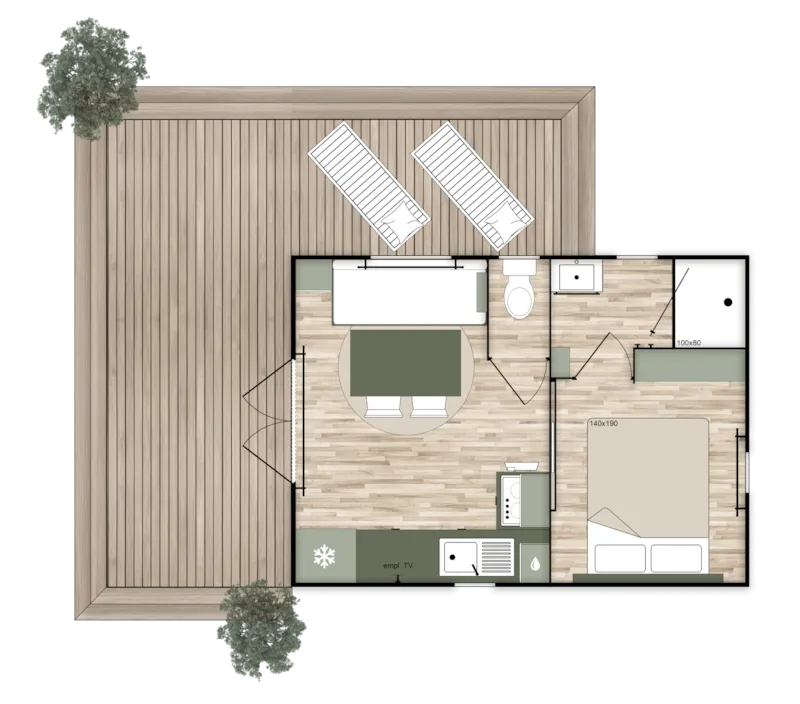 Mobil Home Premium Climatisé - Tv - Lave Vaisselle - 1 Ch - 20M²/ Santoline