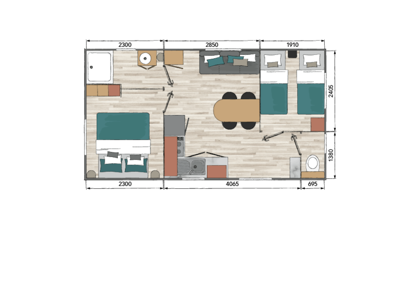 MOBIL HOME Comfort Plus Airconditioning - TV - 2 kamers - 29.60m² / Aloë Vera