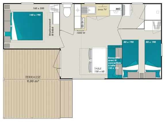 Mobil-Home Confort 24 M² (2 Chambres - Tv) Avec Terrasse Couverte 9 M²