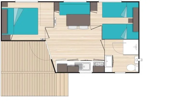 Mobil-Home Standard 23 M² (2 Chambres) Avec Terrasse Semi-Couverte 9 M²