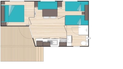 Mobile-home Standard 23 m² (2 bedrooms) with Half-covered terrace 9 m²