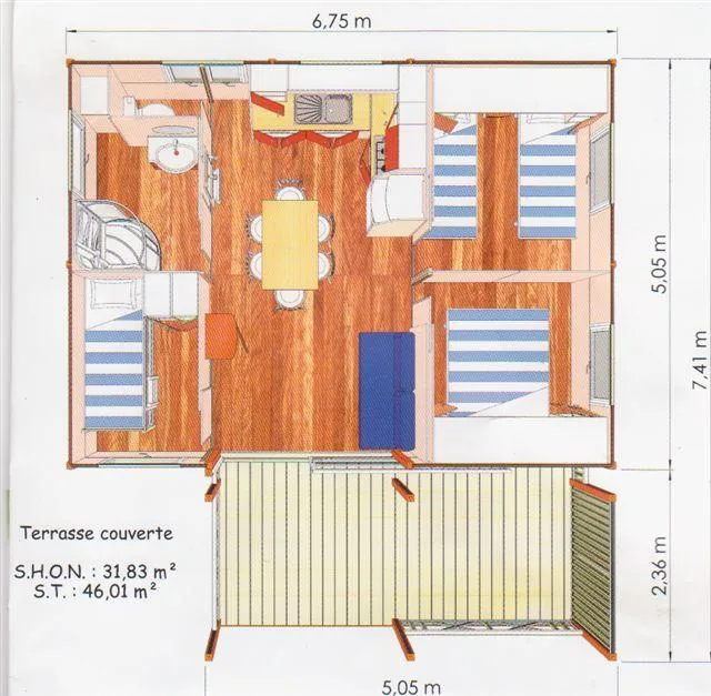 Tente Bungali Trigano 28M² / 2 Chambres - Terrasse (Sans Sanitaires)