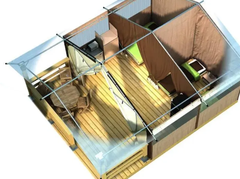 Tente Lodge Victoria 30M² / 2 Chambres - Terrasse Couverte (Sans Sanitaires)