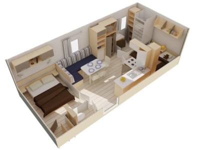 Family Mobile home - 2 bedrooms - 25m² with bathroom / Secteur Jardins****