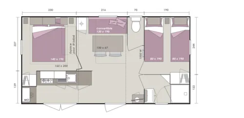 Huuraccommodatie(s) - Mobil Home Riviera 2Ch - 29M2 Avec Terasse - image n°5 - Camping Les Acacias