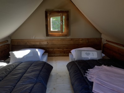 Wooden cabin on piles