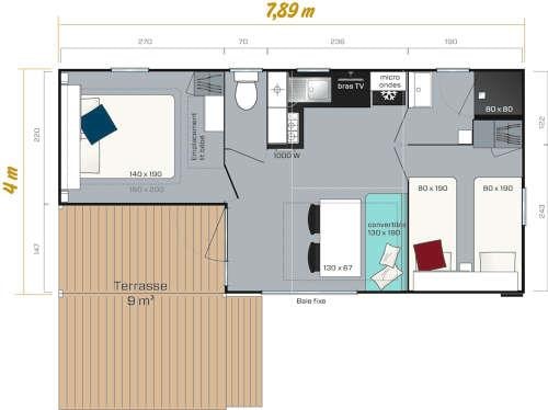 Mobile Home Loggia Plus 24M² / 2 Chambres  , Terrasse En Bois + Climatisation + Lave-Vaisselle, Lit 1.60