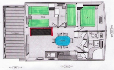 Chalet 35m² (3 bedrooms) with covered terrace