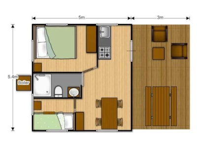 Furnished canvas bungalow Woody 27m2 with toilet 2 bedrooms