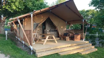 Mietunterkunft - Zeltbungalow Ausgestattetes Woody 27M2 Mit Sanitäranlagen 2 Schlafzimmer - Camping Les Coteaux du Lac