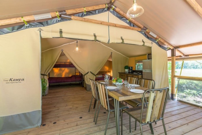 Tente Lodge Kenya Confort 34M² - 2 Chambres + Terrasse Couverte 11M² (Sans Sanitaires)