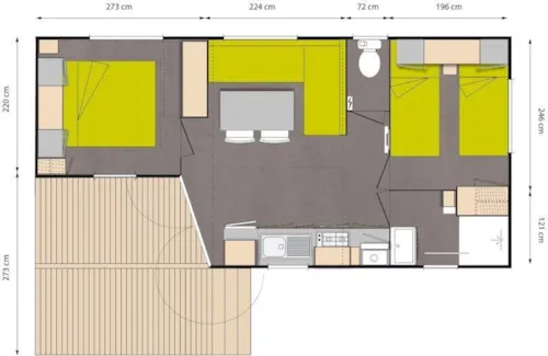 Accommodation - Mobil Home  Lavande Confort 26M² - 2 Bedrooms + Tv + Air-Conditioning +Half-Covered Terrace 7M² - image n°6 - Flower Camping LES TRUFFIERES
