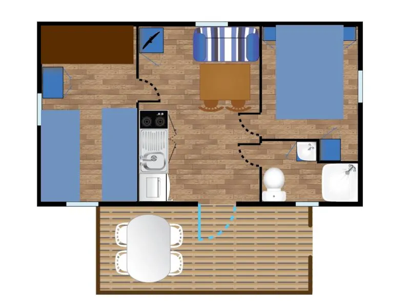 Mobil Home Domino Standard 24M² - 2 Chambres + Tv + Terrasse Semi-Couverte 10M²