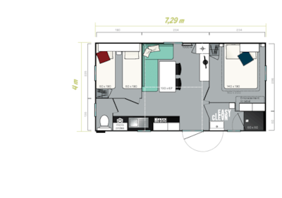 Mobile-home Lavande CONFORT 28m²  2 bedrooms +TV + air-conditioning +sheltered terrace 11m²