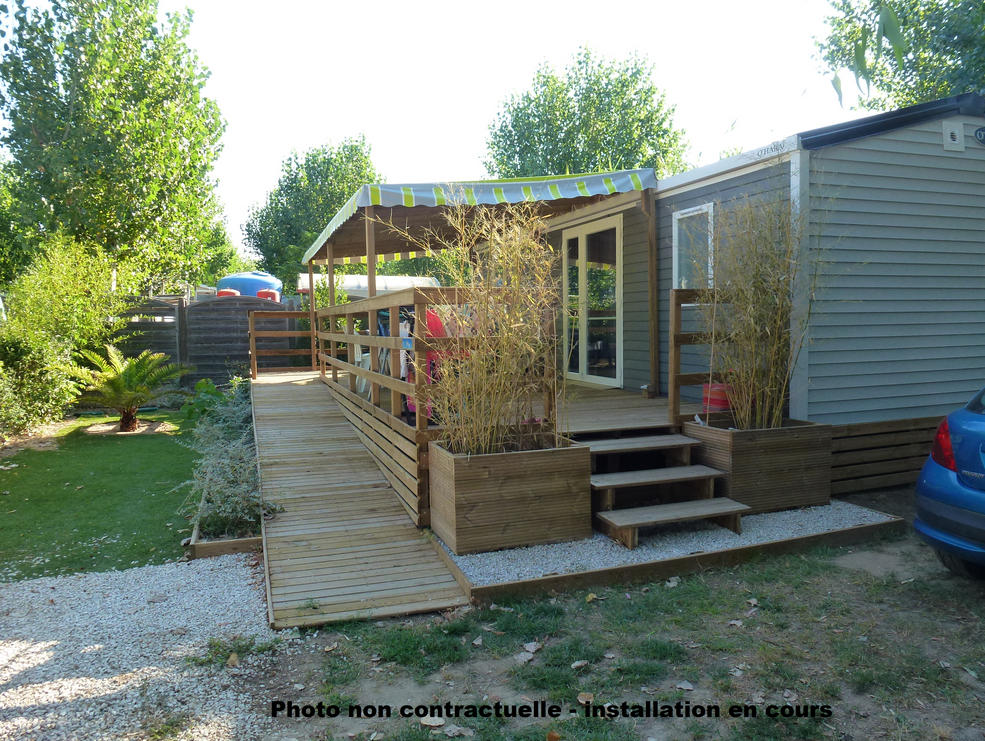Huuraccommodatie - Mobilhome Pmr Cottage Confort 29M² (2Ch.-4Pers.) + Terrasse Couverte  + Tv + Clim - Flower Camping LES TRUFFIERES