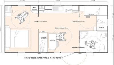Mobilhome PMR Cottage Confort 29m² (2ch.-4pers.) + Terrasse couverte  + TV + CLIM