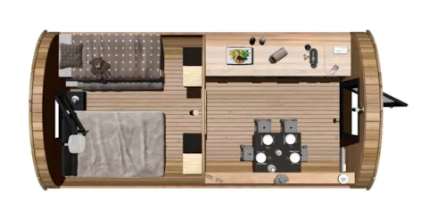 Location - Barrel "Cocon" Confort 15M² (1 Chambre - 2/4Pers.) + Terrasse Couverte 9M² + Tv - image n°4 - Flower Camping LES TRUFFIERES