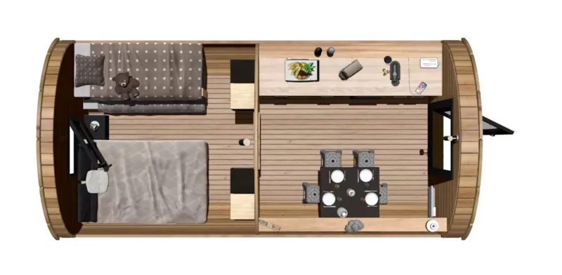 Barrel "Cocon" Confort 15M² (1 Chambre - 2/4Pers.) + Terrasse Couverte 9M² + Tv