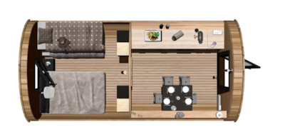 Barrel "Cocon" confort 15m² (1 chambre - 2/4pers.) + Terrasse couverte 9m² + TV