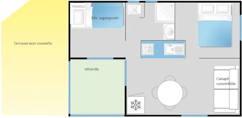 Location - Chalet Alizé Véranda 2 Chambres - image n°7 - Camping CHAMP LA CHEVRE