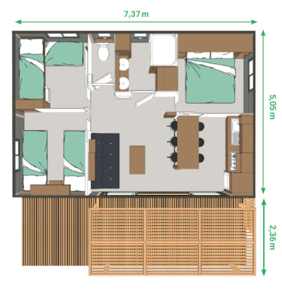 Chalet Confort 35m² 3 bedrooms Half-covered terrace + air-conditioning
