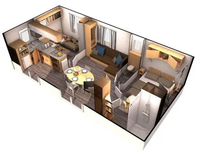 Accommodation - Mobil Home Grand Large 30M² - Half-Covered Terrace - image n°3 - Camping Le Panoramic