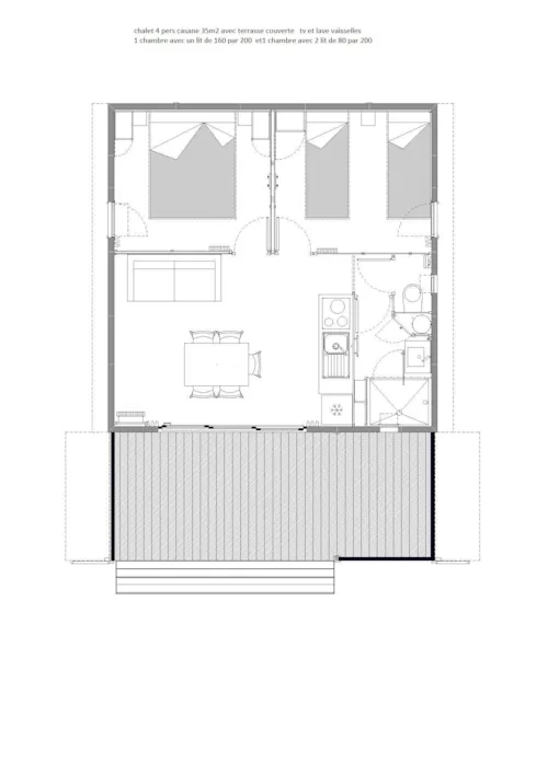 Mietunterkunft - Chalet Casane 35M² (Tv + Spüllmachine) Überdachte Terrasse 15M² - image n°8 - Camping Le Panoramic