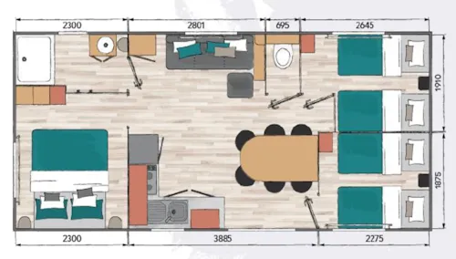 Location - Mobil Home  Aravis  32M2 6 Pers 3 Chambres Avec Terrasse Couverte De 19M2 - image n°1 - Camping Le Panoramic