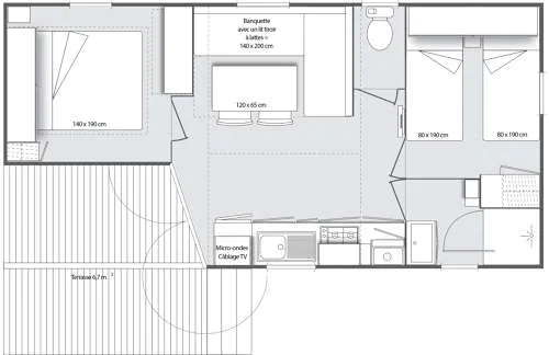 Mobil Home 30M² Confort (2 Chambres) Avec Terrasse Semi Couverte 15M²