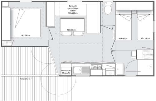 Mobil Home 30M² Confort (2 Chambres) Avec Terrasse Semi Couverte 15M²