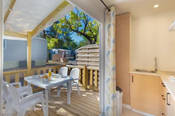 Mietunterkunft - Mobilheim Duo Romarin 20M² Klimatisiert/ 1 Schlafzimmer - Terrasse 11M2 - Camping La Pinède