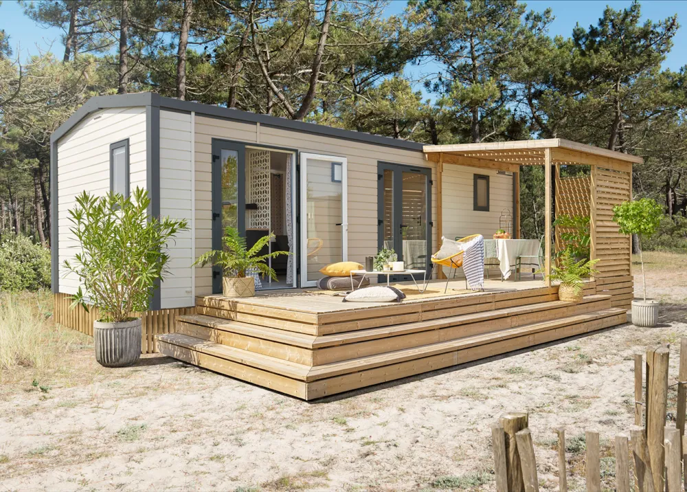 Mobil-home Vue Loire 33m² Premium / 2 chambres + TV + LV + Clim + Terrasse couverte