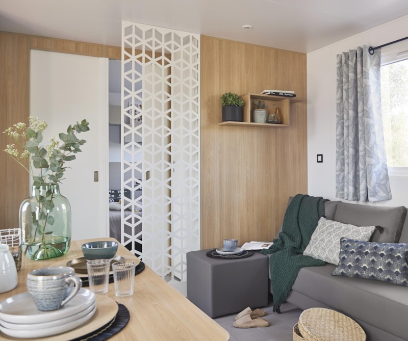 Mobilheim 35m² Premium / 3 Zimmer + TV + klimaangle + überdachte Terrasse