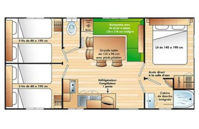 Mobil-Home Family Confort 32m² (3 bedrooms) + sheltered terrace — 2