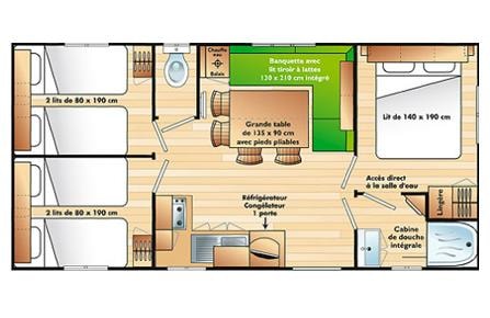 Mobil-Home Family Confort 32m² (3 Zimmer) + überdachte Terrasse