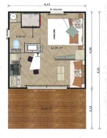 Mietunterkunft - Hütte Cajou Confort 1 Zimmer + Überdachte Terrasse 9M² - Flower Camping La Rivière