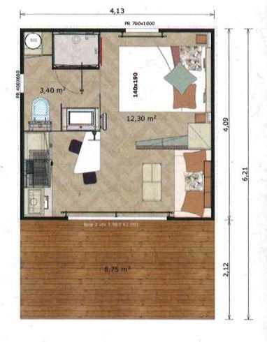 Chalet Cajou Confort 16m² (1 chambre) + Terrasse couverte 9m² + Clim