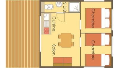 Cabane Lodge on piles Standard 34m² (2 bedrooms) - sheltered terrace 11m²