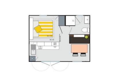Mobile home Standard 18m² (1 bedroom) + TV + half-covered terrace