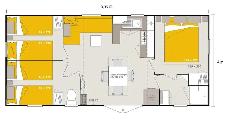 Mobil-Home Confort 35 M² (3 Chambres + Terrasse Semi-Couverte + Tv + Lv + Clim