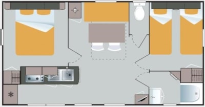 Mobile home Confort 29m² (2 bedrooms) + TV + Half-covered terrace