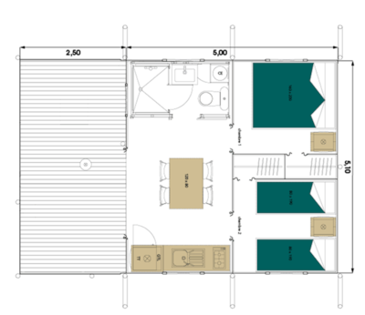 Lodge Tent - 2 bedrooms + terrace - with private facilities