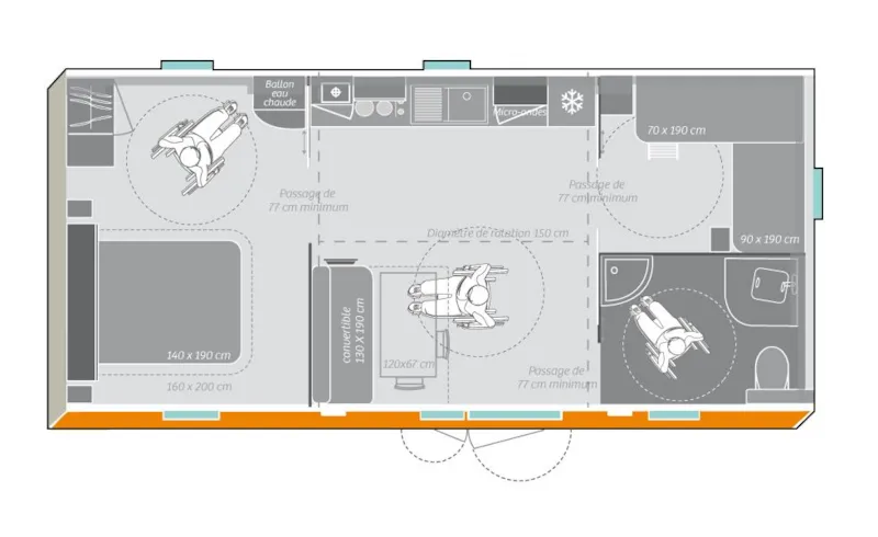 Mobil-Home Pmr (Pers. À Mob. Réduite) Prestige, 30,5 M², 2 Chambres