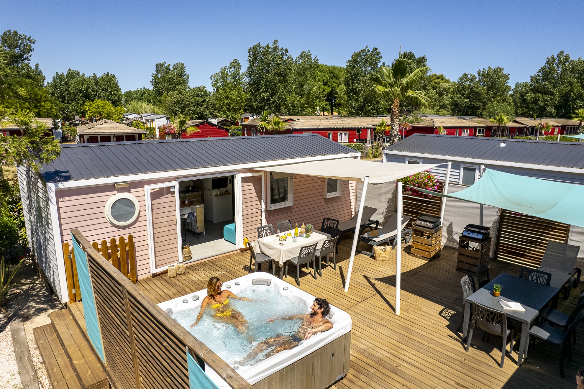 Location - Cottage Caïcos Premium Avec Spa, 33 M², 3 Chambres - Camping Club Californie Plage