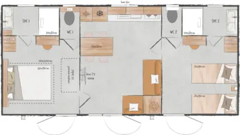 Mietunterkunft - Mobilheim Tonga Prestige 36M² 2 Zimmer - 2 Badezimmer - Camping Californie Plage