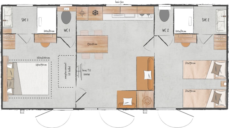 Stacaravan TONGA Prestige 36m² 2 kamers - 2 badkamers