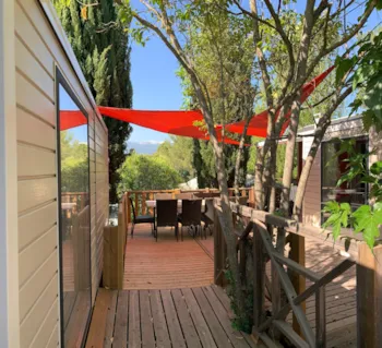 Mietunterkunft - Mobilheims Malaga Tribu Confort 46M² - 4 Schlafzimmer + Gemeinsame Terrasse + Klimaanlage - Flower Camping Les Verguettes
